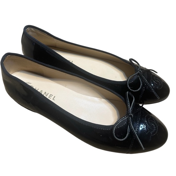 Chanel Ballet CC Black Patent Leather Ballerina Shoes 40c - Picture 5 of 8